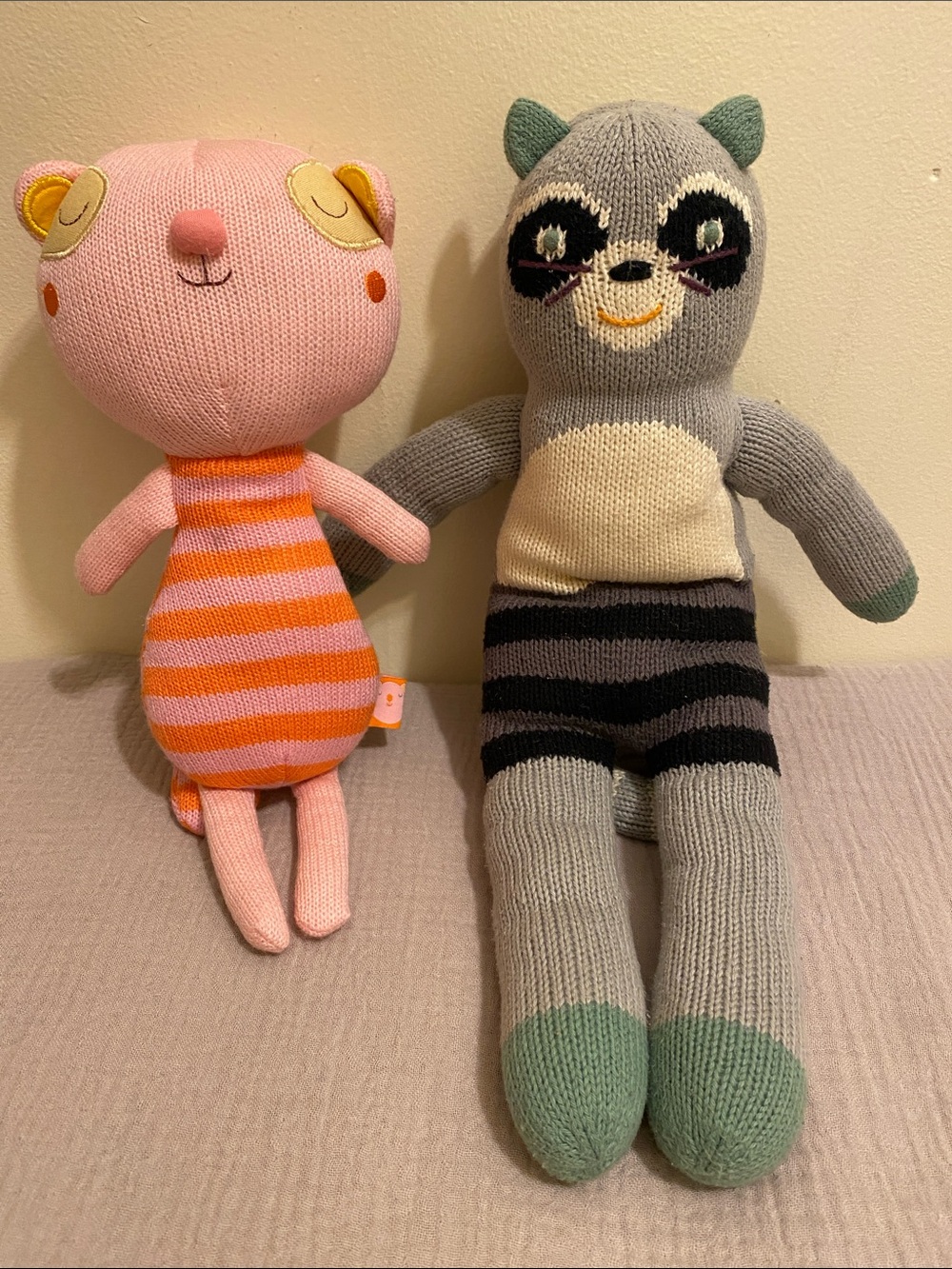 BLABLA & NINO IDEAS Plush Striped Knit Cat Toy - Pink and Orange. Set